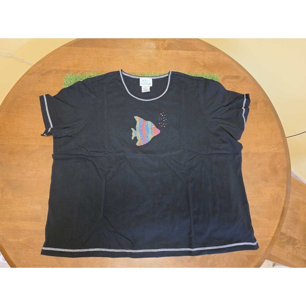 Quacker Factory Sz 3XL Gorgeous Black Fish Sequins Bling Short Sleeve Top NWOT